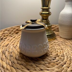 White Ceramic Jar with Brown Lid and Gold Ribbon - Blessing Jar